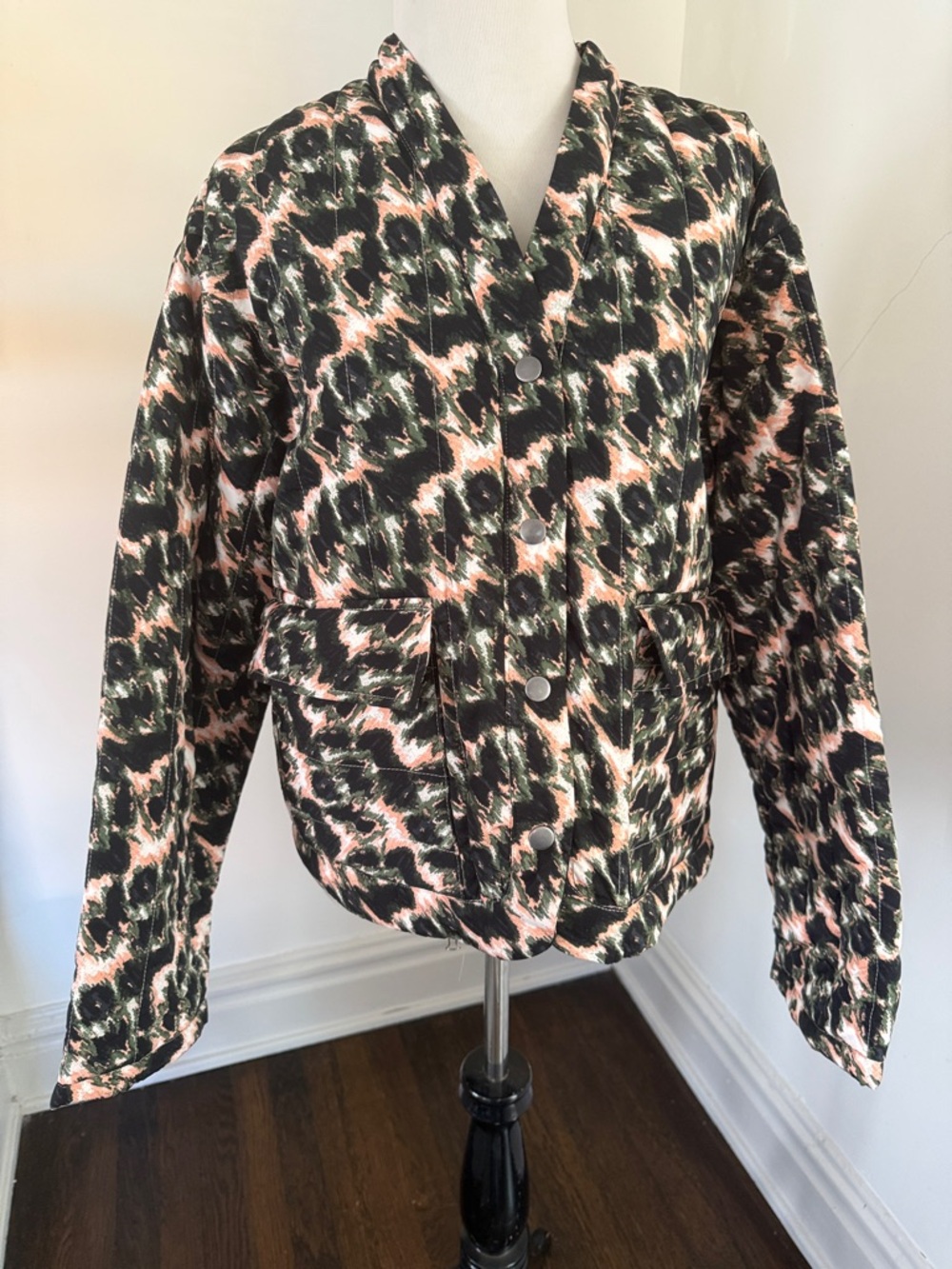 Rachel Comey Women’s Printed Button-Front Quilted Jacket - Black & Peach Medium